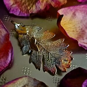 Vintage gold dipped leaf pendant and brooch